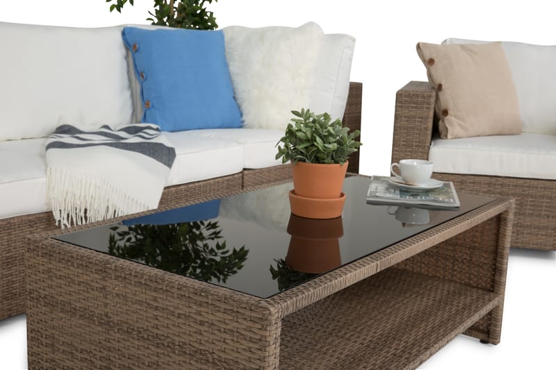 Bahamas Loungegrupp Utomhus - 5-sits Konstrotting Utemöbler Loungeset för Uteplats och Uterum - Beige / Vita dynor - Utemöbler & utemiljö - Loungemöbler - Loungeset & loungegrupp