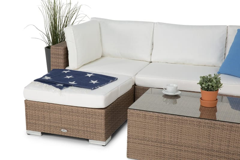 Bahamas Loungegrupp utomhus - Soffgrupp till trädgård & altan 4-sits - Loungeset konstrotting utemöbler - Beige / Vita dynor - Utemöbler & utemiljö - Loungemöbler - Loungeset & loungegrupp