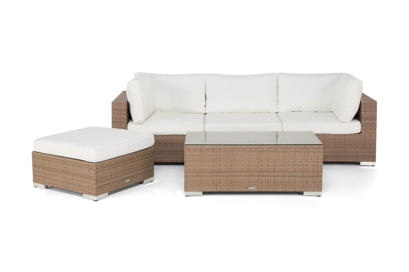 Bahamas Loungegrupp utomhus - Soffgrupp till trädgård & altan 4-sits - Loungeset konstrotting utemöbler - Beige / Vita dynor - Utemöbler & utemiljö - Loungemöbler - Loungeset & loungegrupp