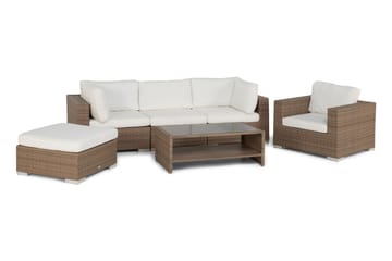 Bahamas Loungegrupp utomhus - Soffgrupp till trädgård & altan 5-sits - Loungeset konstrotting utemöbler - Beige / Vita dynor - Utemöbler & utemiljö - Loungemöbler - Loungeset & loungegrupp