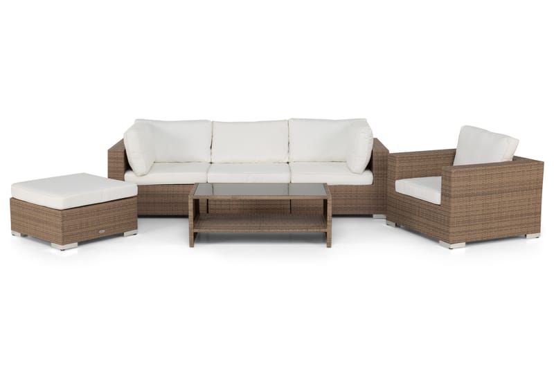 Bahamas Loungegrupp utomhus - Soffgrupp till trädgård & altan 5-sits - Loungeset konstrotting utemöbler - Beige / Vita dynor - Utemöbler & utemiljö - Loungemöbler - Loungeset & loungegrupp