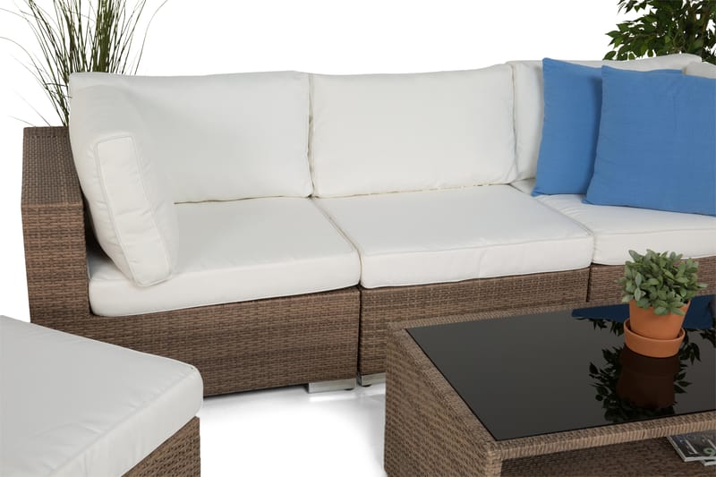 Bahamas Loungegrupp utomhus - Soffgrupp till trädgård & altan 5-sits - Loungeset konstrotting utemöbler - Beige / Vita dynor - Utemöbler & utemiljö - Loungemöbler - Loungeset & loungegrupp