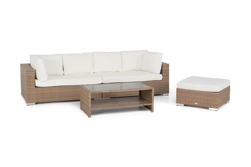 Bahamas Loungegrupp utomhus - Soffgrupp till trädgård 5-sits - Loungeset konstrotting utemöbler - Beige / Sand / Vita dynor - Utemöbler & utemiljö - Loungemöbler - Loungeset & loungegrupp