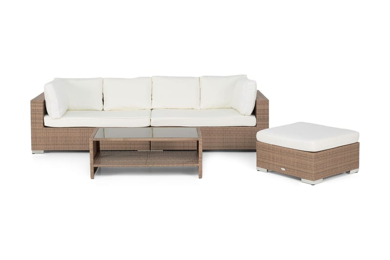 Bahamas Loungegrupp utomhus - Soffgrupp till trädgård 5-sits - Loungeset konstrotting utemöbler - Beige / Sand / Vita dynor - Utemöbler & utemiljö - Loungemöbler - Loungeset & loungegrupp