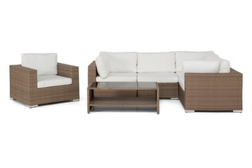 Bahamas Loungegrupp utomhus - Soffgrupp till trädgård 5-sits - Loungeset konstrotting utemöbler - Beige / Vita dynor - Utemöbler & utemiljö - Loungemöbler - Loungeset & loungegrupp