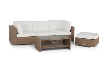 Bahamas Loungegrupp utomhus - Soffgrupp till uteplats & balkong 4-sits - Loungeset konstrotting utemöbler - Beige / Vita dynor - Utemöbler & utemiljö - Loungemöbler - Loungeset & loungegrupp