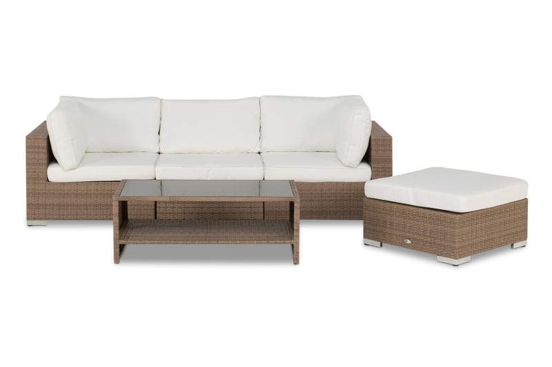 Bahamas Loungegrupp utomhus - Soffgrupp till uteplats & balkong 4-sits - Loungeset konstrotting utemöbler - Beige / Vita dynor - Utemöbler & utemiljö - Loungemöbler - Loungeset & loungegrupp