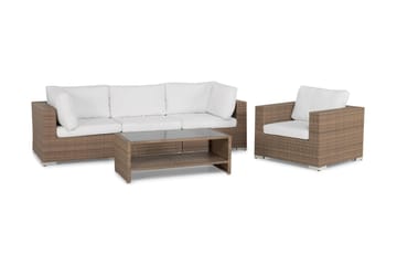 Bahamas Loungegrupp utomhus - Soffgrupp till uteplats 4-sits - Loungeset konstrotting - Beige / Vita dynor - Utemöbler & utemiljö - Loungemöbler - Loungeset & loungegrupp