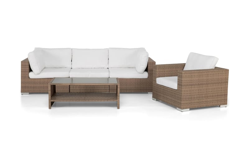 Bahamas Loungegrupp utomhus - Soffgrupp till uteplats 4-sits - Loungeset konstrotting - Beige / Vita dynor - Utemöbler & utemiljö - Loungemöbler - Loungeset & loungegrupp