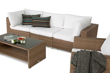 Bahamas Loungegrupp utomhus - Soffgrupp till uteplats 4-sits - Loungeset konstrotting - Beige / Vita dynor - Utemöbler & utemiljö - Loungemöbler - Loungeset & loungegrupp