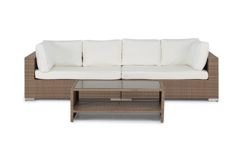 Bahamas Loungegrupp utomhus - Soffgrupp till uteplats 4-sits - Loungeset konstrotting utemöbler - Beige / Vita dynor - Utemöbler & utemiljö - Loungemöbler - Loungeset & loungegrupp