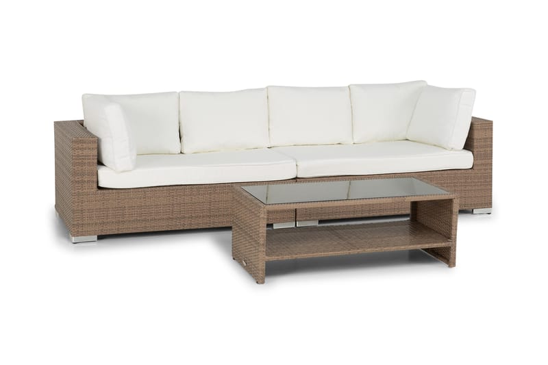 Bahamas Loungegrupp utomhus - Soffgrupp till uteplats 4-sits - Loungeset konstrotting utemöbler - Beige / Vita dynor - Utemöbler & utemiljö - Loungemöbler - Loungeset & loungegrupp