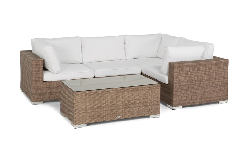 Bahamas Loungegrupp utomhus - Soffgrupp till uteplats 4-sits - Loungeset konstrotting utemöbler - Sand / Beige / Brun / Vita dynor - Utemöbler & utemiljö - Loungemöbler - Loungeset & loungegrupp