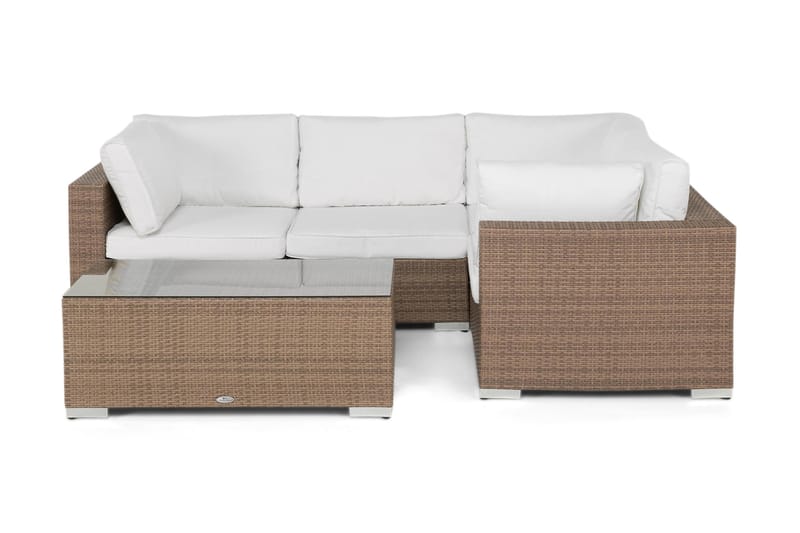 Bahamas Loungegrupp utomhus - Soffgrupp till uteplats 4-sits - Loungeset konstrotting utemöbler - Sand / Beige / Brun / Vita dynor - Utemöbler & utemiljö - Loungemöbler - Loungeset & loungegrupp