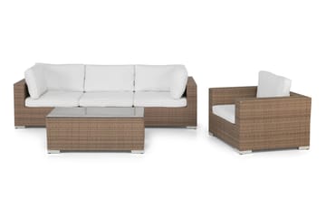 Bahamas Loungegrupp utomhus - Soffgrupp till uteplats 4-sits - Loungeset konstrotting utemöbler - Sand / Brun / Beige / Vita dynor - Utemöbler & utemiljö - Loungemöbler - Loungeset & loungegrupp