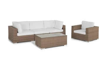 Bahamas Loungegrupp utomhus - Soffgrupp till uteplats 4-sits - Loungeset konstrotting utemöbler - Sand / Brun / Beige / Vita dynor - Utemöbler & utemiljö - Loungemöbler - Loungeset & loungegrupp