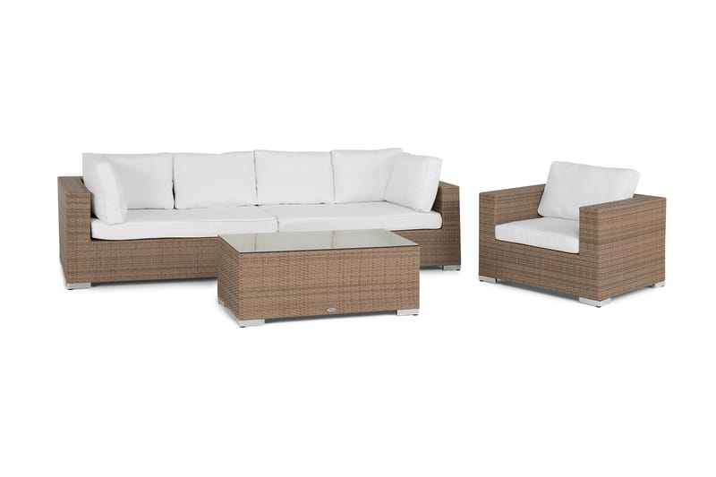 Bahamas Loungegrupp utomhus - Soffgrupp till uteplats 5-sits - Loungeset konstrotting utemöbler - Sand / Beige /Vita dynor - Utemöbler & utemiljö - Loungemöbler - Loungeset & loungegrupp