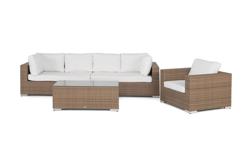 Bahamas Loungegrupp utomhus - Soffgrupp till uteplats 5-sits - Loungeset konstrotting utemöbler - Sand / Beige /Vita dynor - Utemöbler & utemiljö - Loungemöbler - Loungeset & loungegrupp