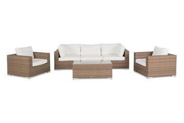 Bahamas Loungegrupp utomhus - Soffgrupp till uteplats trädgård 5-sits - Loungeset konstrotting utemöbler - Beige / Vita dynor - Utemöbler & utemiljö - Loungemöbler - Loungeset & loungegrupp