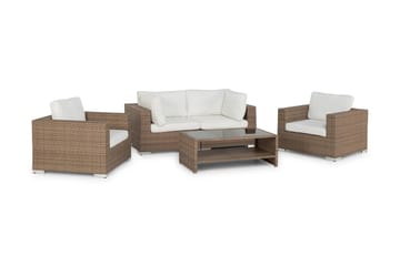 Bahamas Loungegrupp utomhus - Soffgrupp till uteplatsen 4-sits - Loungeset konstrotting utemöbler - Sand / Brun / Beige / Vita dynor - Utemöbler & utemiljö - Loungemöbler - Loungeset & loungegrupp