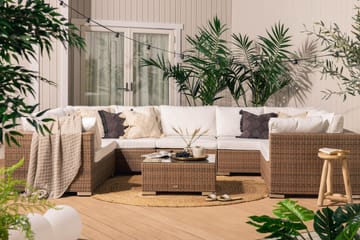 Bahamas Stor Loungegrupp Utomhus - 10-sits Loungeset i Konstrotting för Uteplats och Trädgård - Beige / Vita dynor - Utemöbler & utemiljö - Loungemöbler - Loungeset & loungegrupp