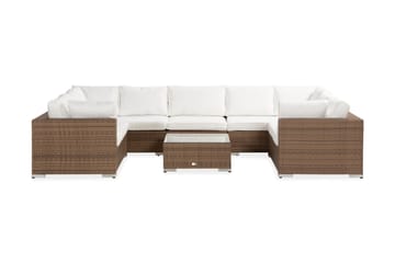 Bahamas Stor Loungegrupp Utomhus - 10-sits Loungeset i Konstrotting för Uteplats och Trädgård - Beige / Vita dynor - Utemöbler & utemiljö - Loungemöbler - Loungeset & loungegrupp