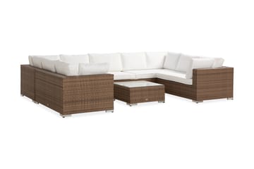 Bahamas Stor Loungegrupp Utomhus - 10-sits Loungeset i Konstrotting för Uteplats och Trädgård - Beige / Vita dynor - Utemöbler & utemiljö - Loungemöbler - Loungeset & loungegrupp