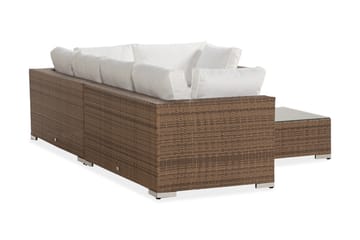 Bahamas Stor Loungegrupp Utomhus - 6-sits Konstrotting Utemöbler Loungeset för Altan och Trädgård - Beige / Vita dynor - Utemöbler & utemiljö - Loungemöbler - Loungeset & loungegrupp