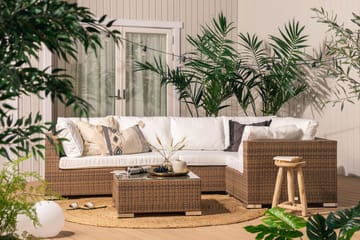 Bahamas Stor Loungegrupp Utomhus - 6-sits Konstrotting Utemöbler Loungeset för Altan och Trädgård - Beige / Vita dynor - Utemöbler & utemiljö - Loungemöbler - Loungeset & loungegrupp