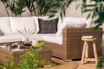 Bahamas Stor Loungegrupp Utomhus - 6-sits Konstrotting Utemöbler Loungeset för Altan och Trädgård - Beige / Vita dynor - Utemöbler & utemiljö - Loungemöbler - Loungeset & loungegrupp