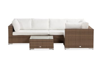 Bahamas Stor Loungegrupp Utomhus - 6-sits Konstrotting Utemöbler Loungeset för Altan och Trädgård - Beige / Vita dynor - Utemöbler & utemiljö - Loungemöbler - Loungeset & loungegrupp