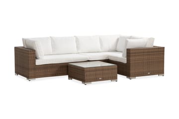 Bahamas Stor Loungegrupp Utomhus - 6-sits Konstrotting Utemöbler Loungeset för Altan och Trädgård - Beige / Vita dynor - Utemöbler & utemiljö - Loungemöbler - Loungeset & loungegrupp