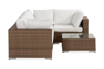 Bahamas Stor Loungegrupp Utomhus - 6-sits Konstrotting Utemöbler Loungeset för Altan och Trädgård - Beige / Vita dynor - Utemöbler & utemiljö - Loungemöbler - Loungeset & loungegrupp