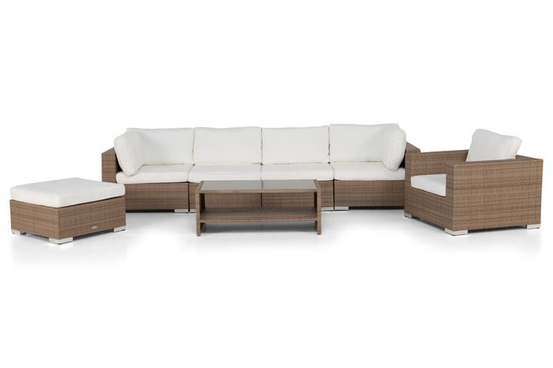 Bahamas Stor Loungegrupp Utomhus - 6-sits Konstrotting Utemöbler Loungeset för Uteplats och Altan - Beige / Vita dynor - Utemöbler & utemiljö - Loungemöbler - Loungeset & loungegrupp