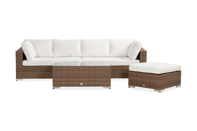 Bahamas Stor Loungegrupp Utomhus - 6-sits Konstrotting Utemöbler Loungeset för Uteplats och Trädgård - Beige / Vita dynor / Plast - Utemöbler & utemiljö - Loungemöbler - Loungeset & loungegrupp