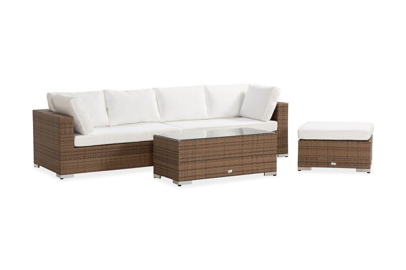 Bahamas Stor Loungegrupp Utomhus - 6-sits Konstrotting Utemöbler Loungeset för Uteplats och Trädgård - Beige / Vita dynor / Plast - Utemöbler & utemiljö - Loungemöbler - Loungeset & loungegrupp