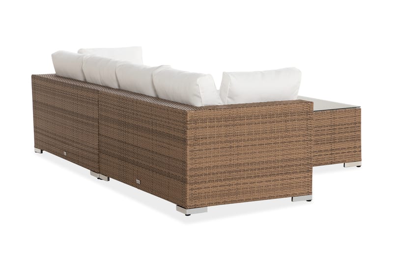 Bahamas Stor Loungegrupp Utomhus - 6-sits Konstrotting Utemöbler Loungeset för Uteplats och Trädgård - Beige / Vita dynor / Plast - Utemöbler & utemiljö - Loungemöbler - Loungeset & loungegrupp