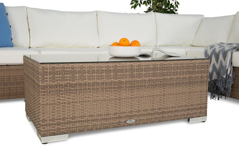 Bahamas Stor Loungegrupp Utomhus - 6-sits Konstrotting Utemöbler Loungeset för Uteplats och Uterum - Beige / Vita dynor - Utemöbler & utemiljö - Loungemöbler - Loungeset & loungegrupp