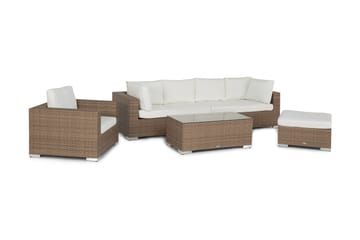 Bahamas Stor loungegrupp utomhus - Soffgrupp för uteplats 6-sits - Loungeset i konstrotting utemöbler - Beige / Vita dynor - Utemöbler & utemiljö - Loungemöbler - Loungeset & loungegrupp