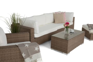 Bahamas Stor loungegrupp utomhus - Soffgrupp för uteplats 6-sits - Loungeset i konstrotting utemöbler - Beige / Vita dynor - Utemöbler & utemiljö - Loungemöbler - Loungeset & loungegrupp