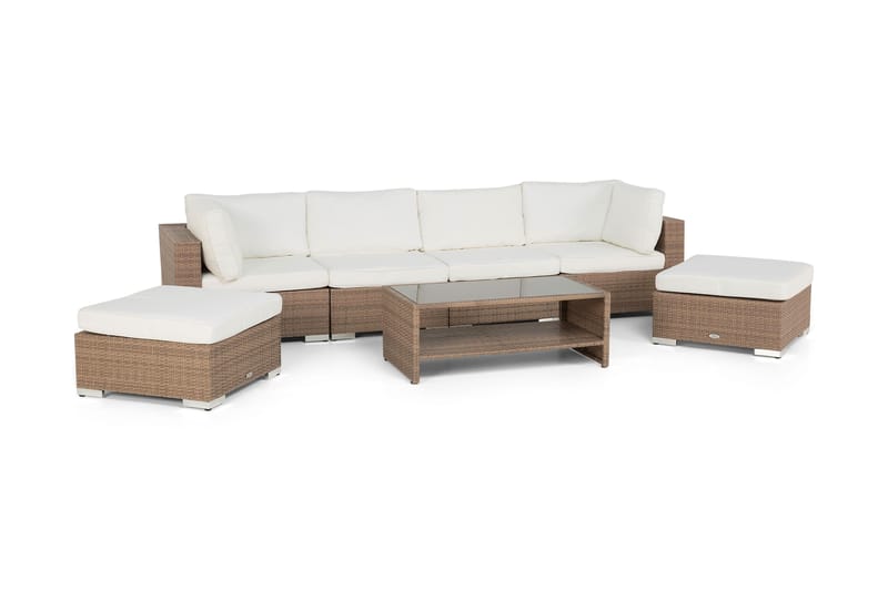 Bahamas Stor loungegrupp utomhus - Soffgrupp för uteplats 6-sits - Loungeset konstrotting utemöbler - Beige / Vita dynor - Utemöbler & utemiljö - Loungemöbler - Loungeset & loungegrupp