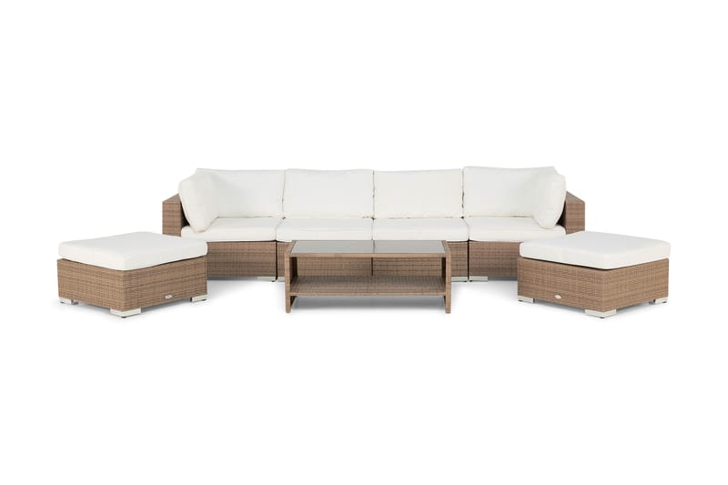 Bahamas Stor loungegrupp utomhus - Soffgrupp för uteplats 6-sits - Loungeset konstrotting utemöbler - Beige / Vita dynor - Utemöbler & utemiljö - Loungemöbler - Loungeset & loungegrupp