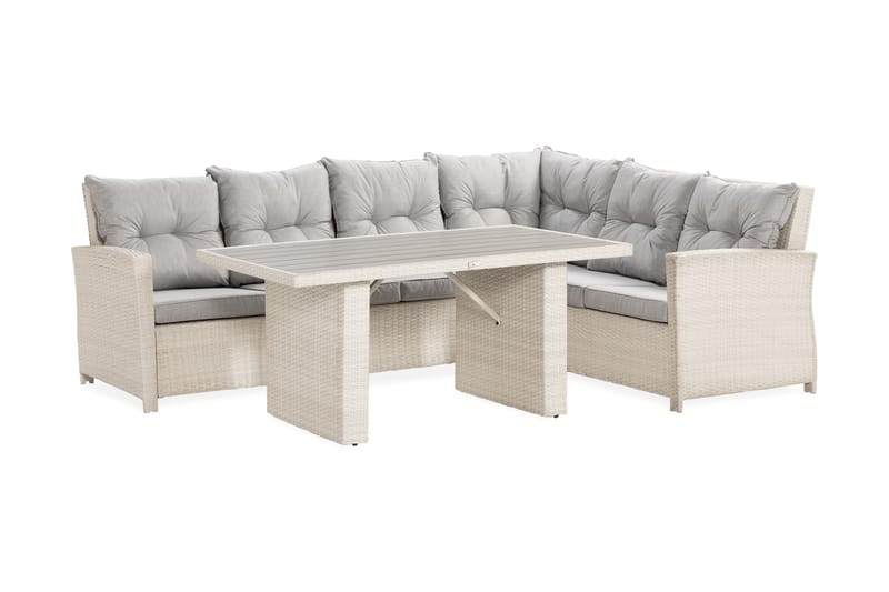 James Loungegrupp L-soffa utomhus - Loungeset 5-sits utemöbler - Soffgrupp till uteplats Höger - Vit / Gråa dynor - Utemöbler & utemiljö - Loungemöbler - Loungeset & loungegrupp