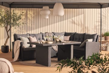 James Loungegrupp utomhus Höger - 5-sits Utesoffa med utebord i Aintwood - Loungeset konstrotting utemöbler - Svart / Gråa dynor - Utemöbler & utemiljö - Loungemöbler - Loungeset & loungegrupp