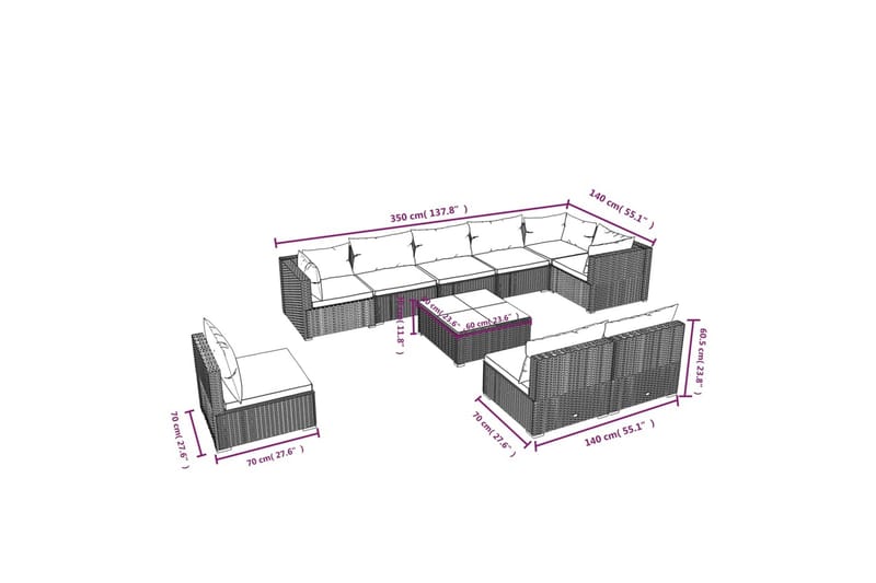 Loungegrupp för trädgården med dynor 10 delar konstrotting b - Brun/Grön - Utemöbler & utemiljö - Loungemöbler - Loungeset & loungegrupp