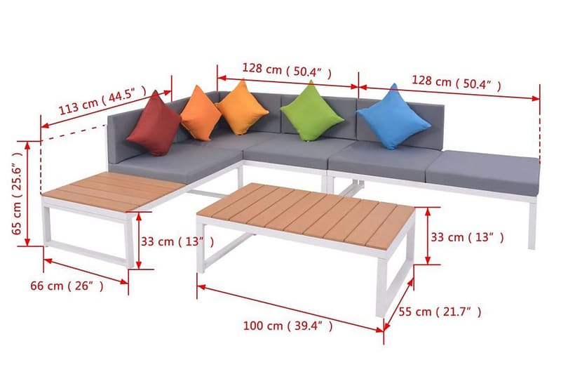 Loungegrupp för trädgården med dynor 5 delar aluminium WPC - Flerfärgad - Utemöbler & utemiljö - Loungemöbler - Loungeset & loungegrupp