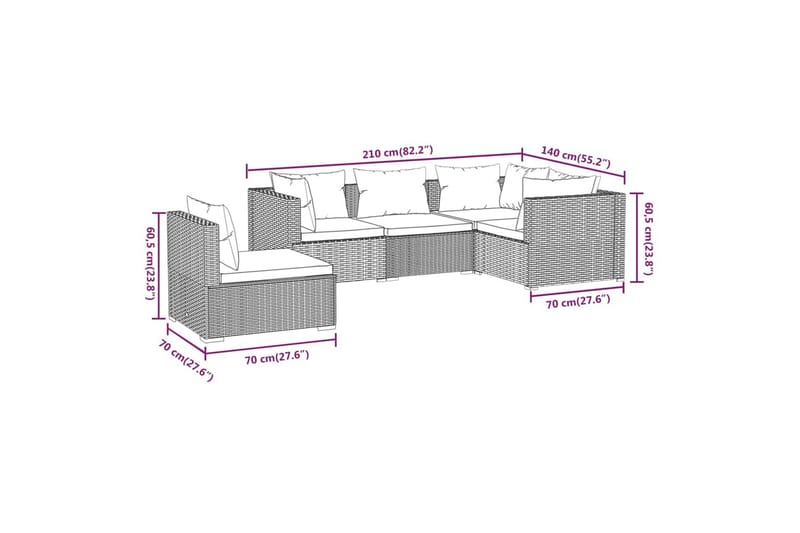 Loungegrupp för trädgården med dynor 5 delar konstrotting br - Brun/Röd - Utemöbler & utemiljö - Loungemöbler - Loungeset & loungegrupp