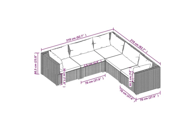 Loungegrupp för trädgården med dynor 5 delar konstrotting gr - Grå/Blå - Utemöbler & utemiljö - Loungemöbler - Loungeset & loungegrupp