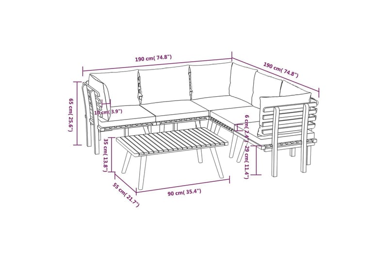 Loungegrupp för trädgården med dynor 6 delar akaciaträ - Brun - Utemöbler & utemiljö - Loungemöbler - Loungeset & loungegrupp