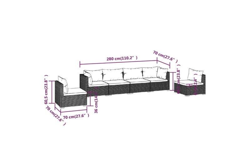 Loungegrupp för trädgården med dynor 6 delar konstrotting br - Brun/Vit - Utemöbler & utemiljö - Loungemöbler - Loungeset & loungegrupp